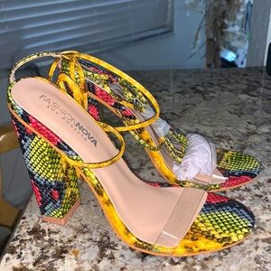 Multicolor Faux Snake Skin Square Heels